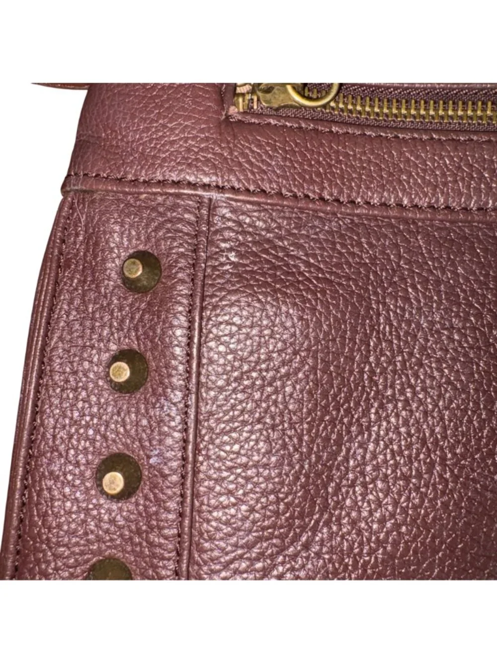 Lucky Brand Burgundy Brown 100% Leather Crossbody Bag Studded Boho Tassel Purse
